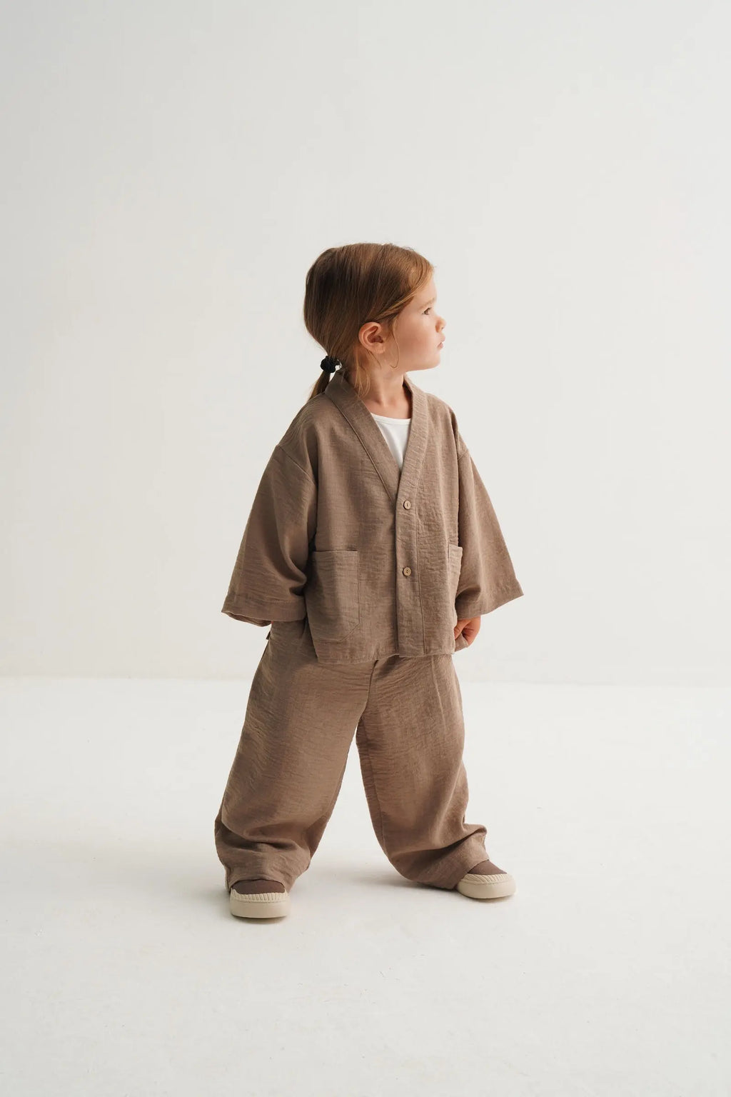 Set van een vest en een broek van linnen | Bruin