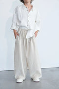 Pantalon en lin rayé | Beige