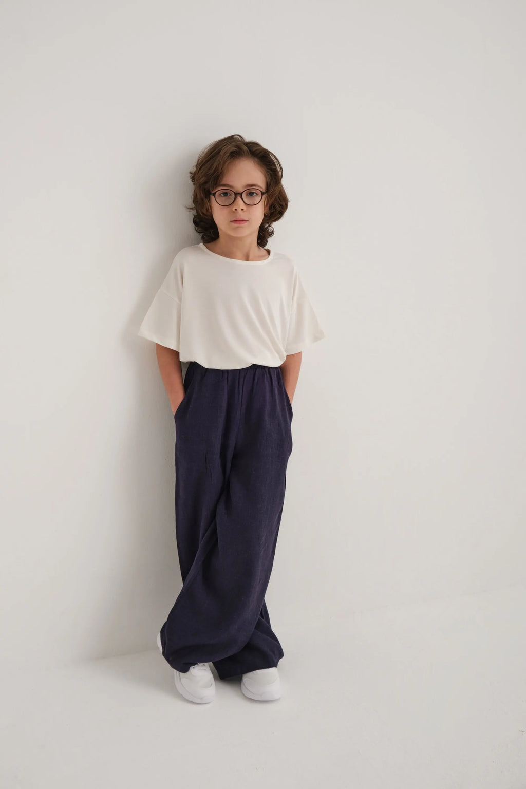 Ensemble t-shirt et pantalon en lin - Bleu profond MINILUCA