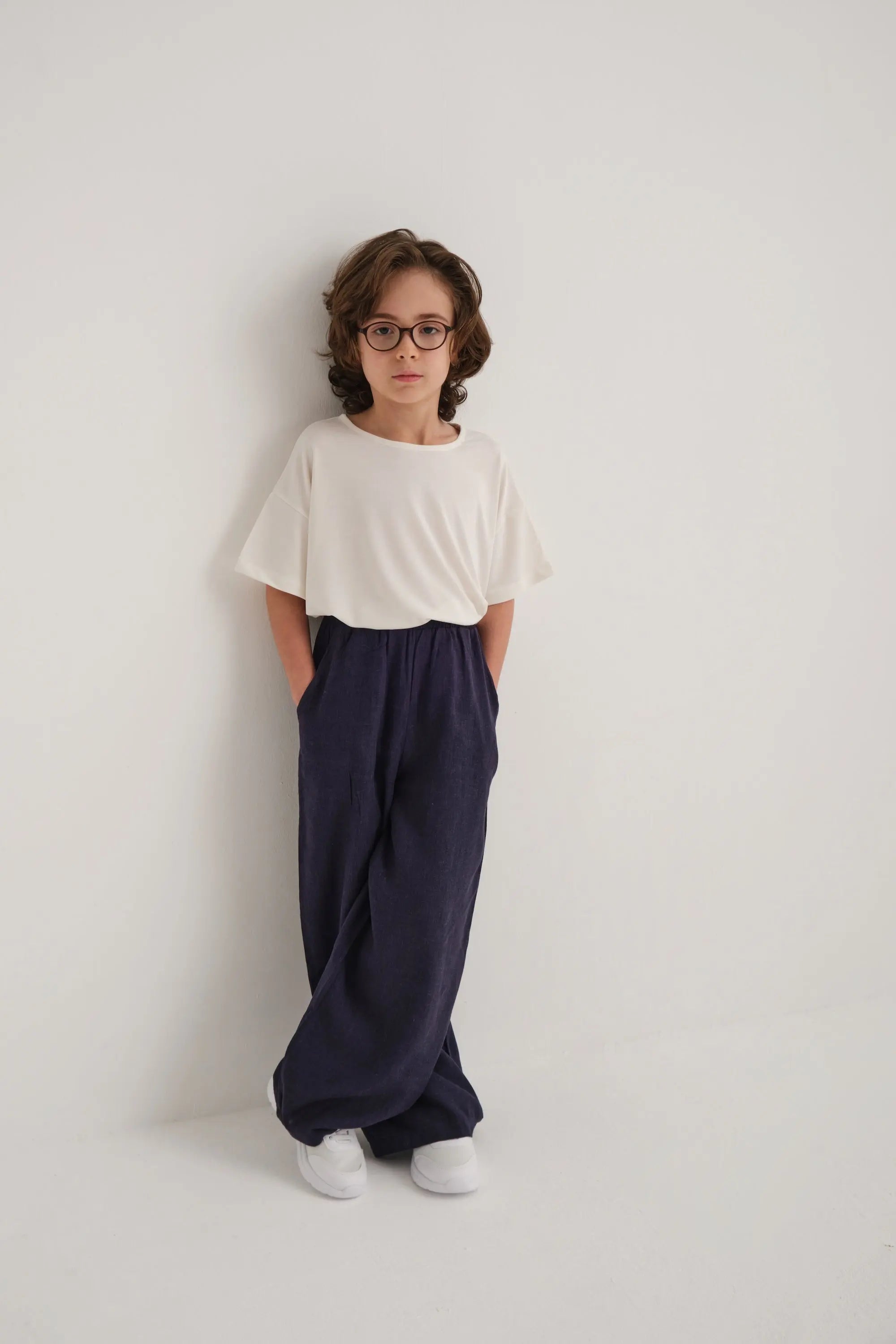 Ensemble t-shirt et pantalon en lin - Bleu profond MINILUCA