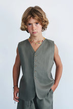 Button-down vest and loose-fitting pants set | Khaki