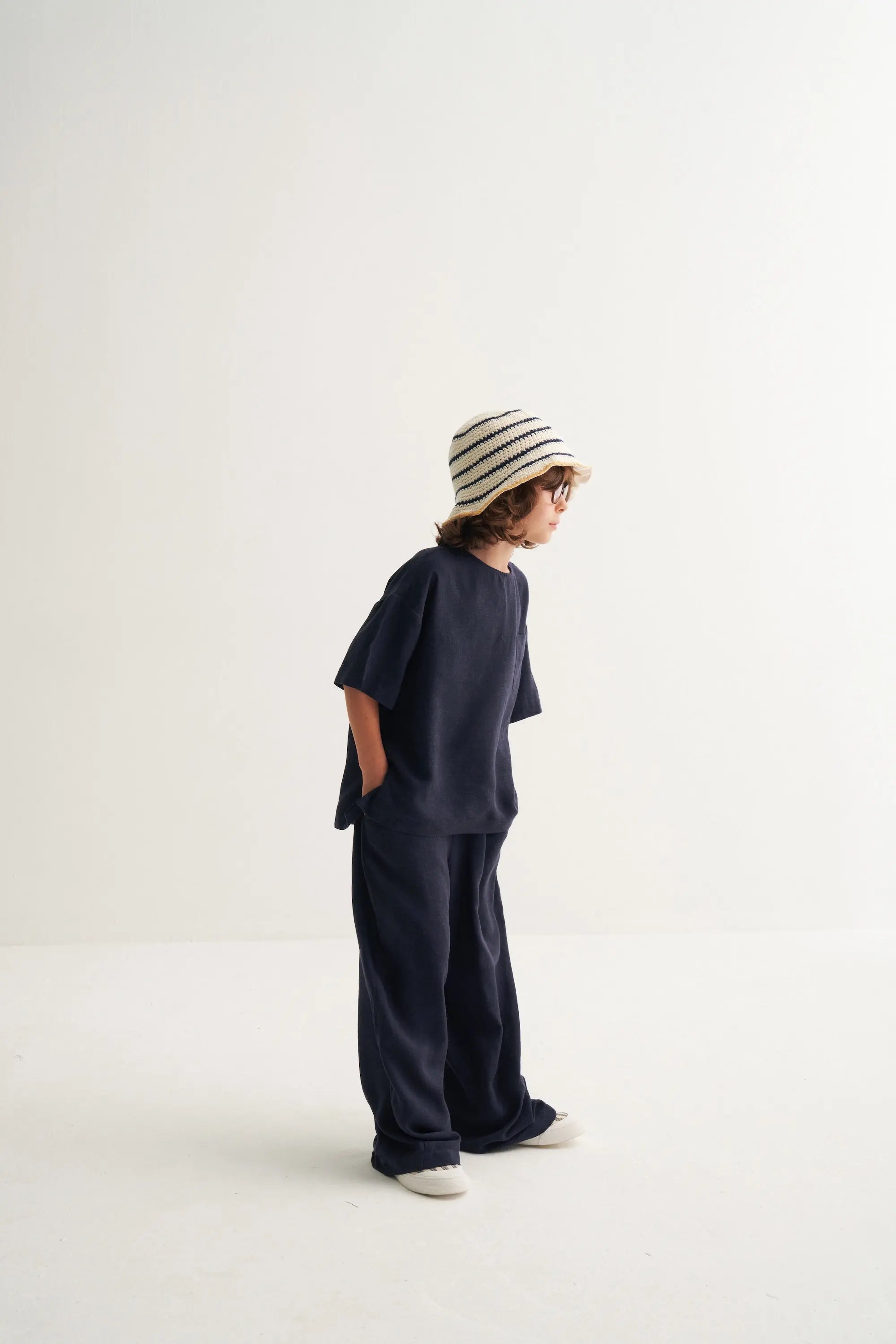 Ensemble t-shirt et pantalon en lin - Bleu profond MINILUCA