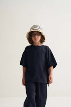 Ensemble t-shirt et pantalon en lin - Bleu profond MINILUCA