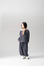 Ensemble pull et pantalon fluide - Bleu fumé MINILUCA