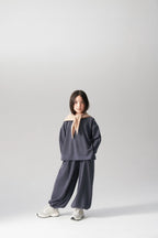 Ensemble pull et pantalon fluide - Bleu fumé MINILUCA