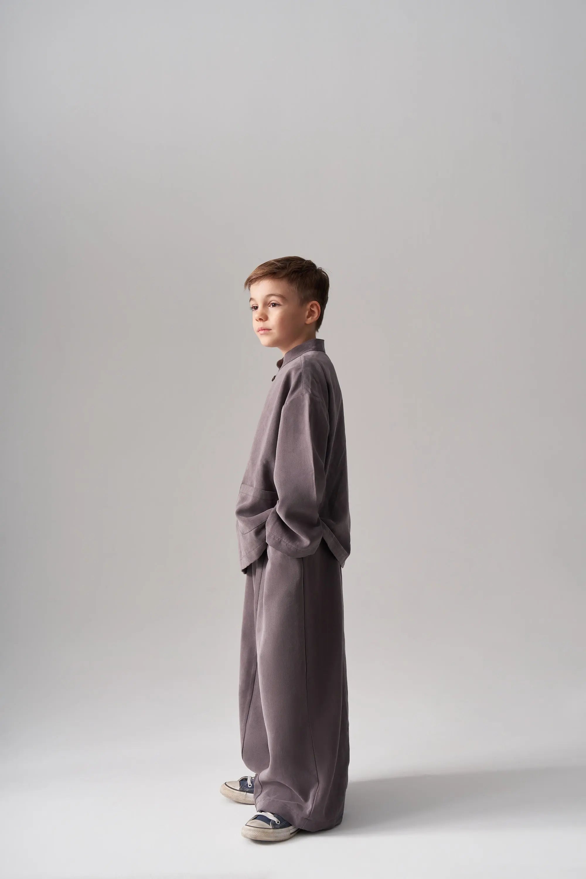 Ensemble kimono et pantalon en modal - Gris taupe MINILUCA