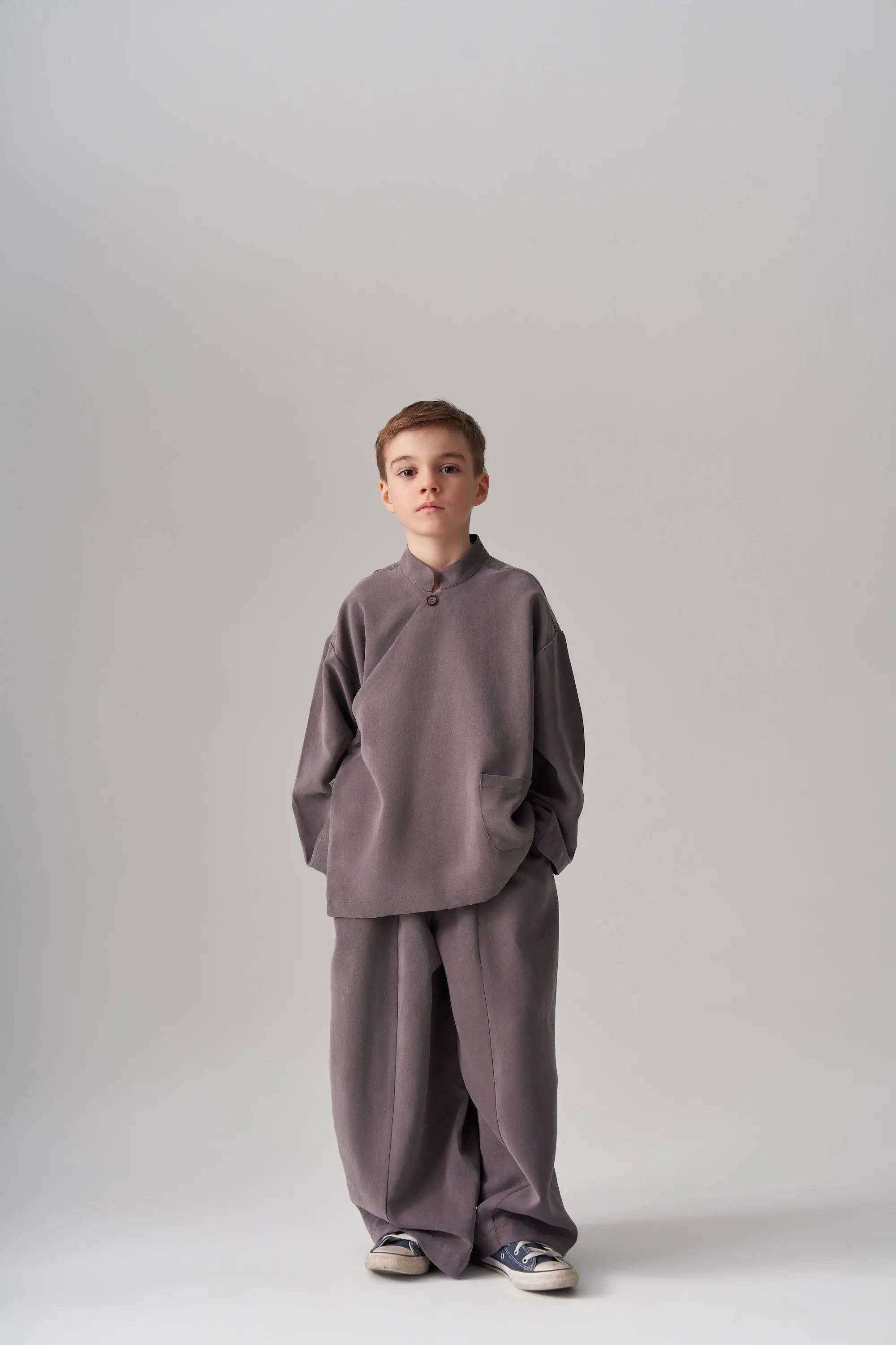 Ensemble kimono et pantalon en modal - Gris taupe MINILUCA