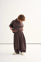 Ensemble col à double boutons | Brun