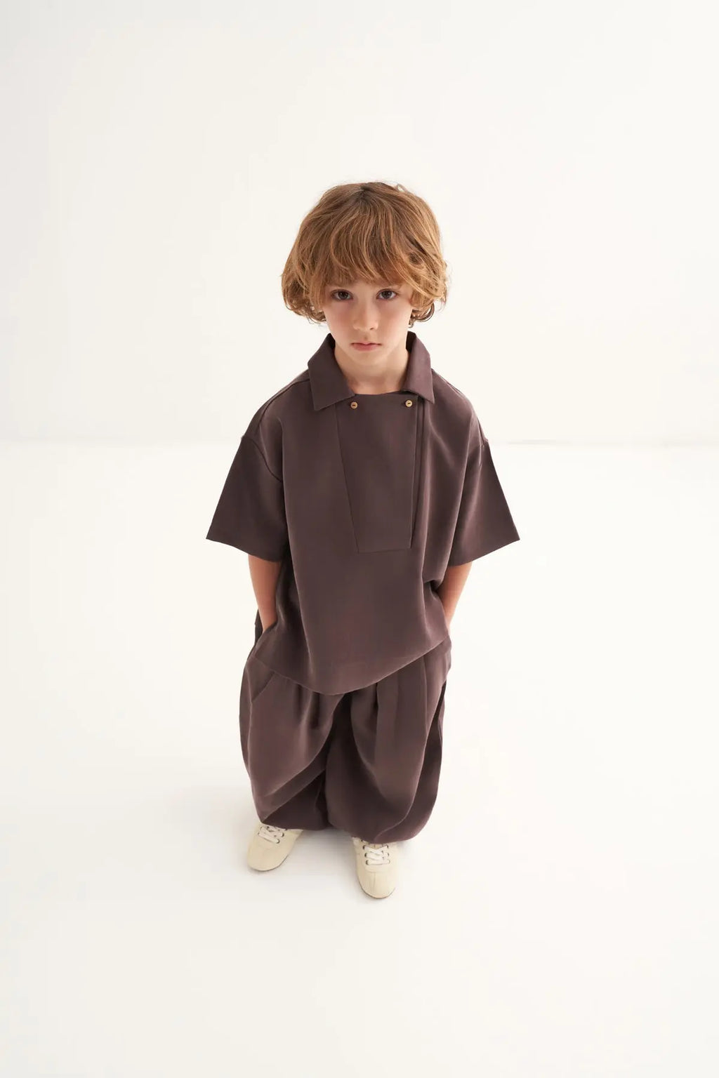 Ensemble col à double boutons | Brun