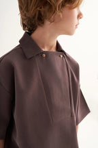 Ensemble col à double boutons | Brun